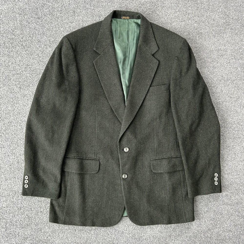 Vintage Robert Stock Sport Coat Blazer Mens 44 Green Wool Herringbone USA Tweed